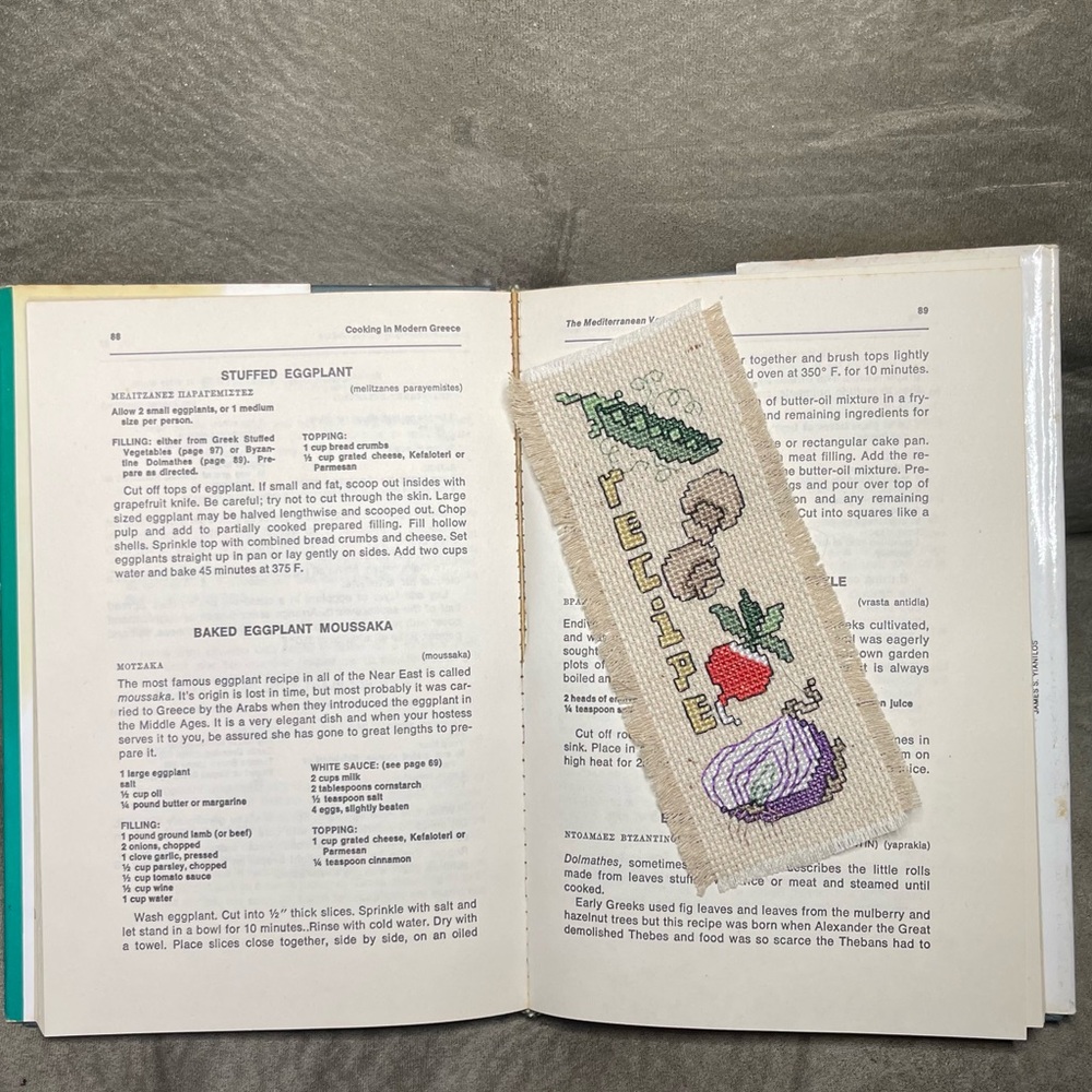 Handcrafted cross-stitch cookbook Bookmark - Multicolor